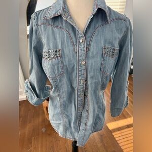 Dollhouse Light Blue Denim Embellished Shirt